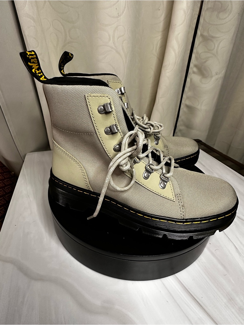 Dr. Martens Combs Poly Twill Boots Taupe Silver Utility Hiking Boots Size 10 New